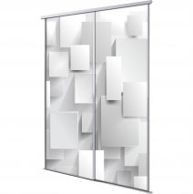 Porte int&eacute;rieur coulissante 2 vantaux relief rectangle