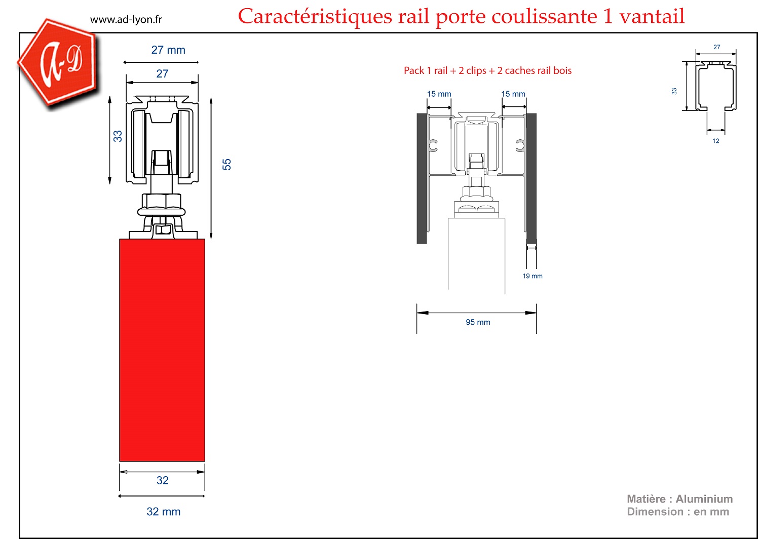 Agrandir en cliquant dessus Pack 1 rail pour cloison japonaise 1 vantail