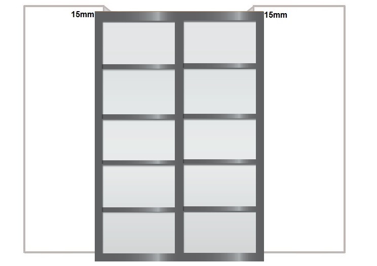 recouvrement de 15 mm des portes sur les murs en extrmit